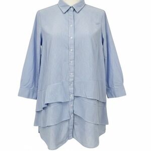 Finley Striped Button Up Shirt Dress Layered Tunic XL Blue Made in USA